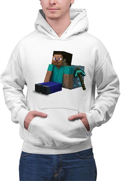 OEM Men's Hoodie Minecraft Diamond Cube Pickaxe Mining Sit Steve
