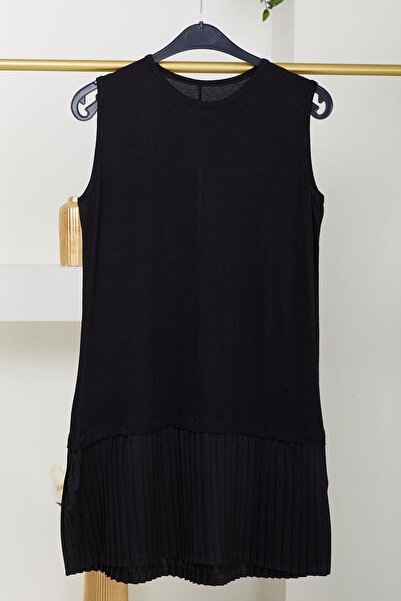 hafsamina Pleated Combed Cotton Underwear Zero Sleeve Black Hm2695