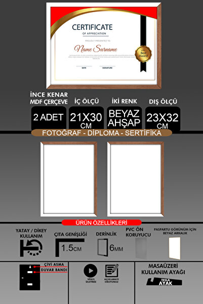 yhfoto 2 komada okvira 21x30 - tanki letvičasti A4 okvir - 2 boje belo drvo -...
