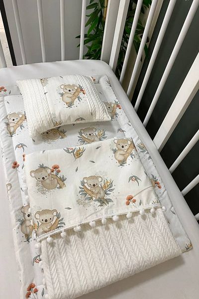 Masallar Diyarı Cream Knit Pique/Koala Patterned Blanket 3-Piece Baby Care Set