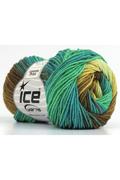 Ice yarns 8x50 جرام. خيوط صيفية من LORENA PRINT، أكريليك، ألوان بني قطني، ألو...