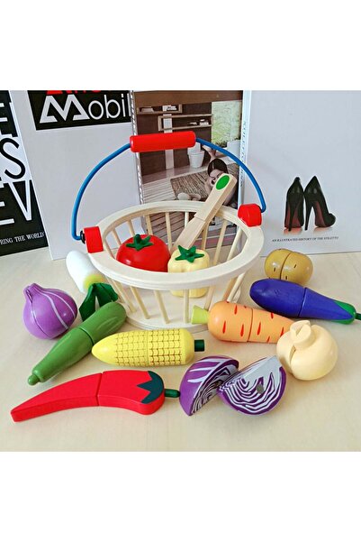 Picodino Wooden Toy Slicing Basket with Vegetables