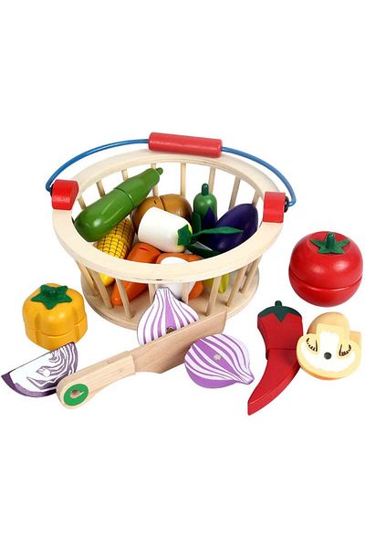 Picodino Wooden Toy Slicing Basket with Vegetables