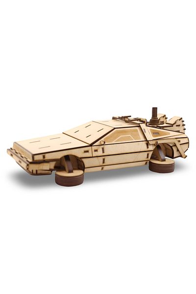 ALGWOOD Back to the Future Themed Delorean Wooden Model – 195 Piece Hobby Kit - 3D Model Kit