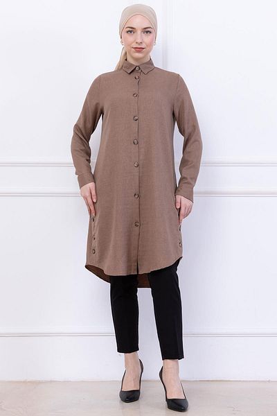 hafsamina Τονισμένο κουμπί Tunik Mink HM2737