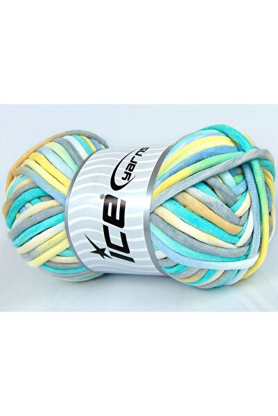 Ice yarns 1×250 جرام. خيوط قطنية جامبو ملونة، رمادي فاتح، درجات خضراء، أصفر ف...