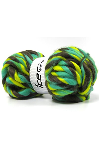 Ice yarns 1×300 جرام. صوف إلريج، ألوان أخضر أكريليك شتوية، صوف، سميك جدًا، أك...