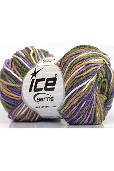 Ice yarns 8x50 جرام. خيوط صيفية من لورينا برينت: أكريليك، قطن ليلكي، كريمي، ر...
