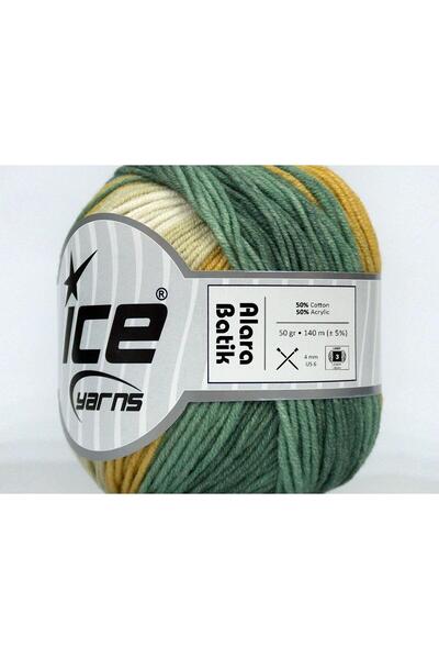 Ice yarns 8x50 جرام. خيوط صيفية من القطن، أكريليك أصفر، درجات خضراء، كريمي فا...