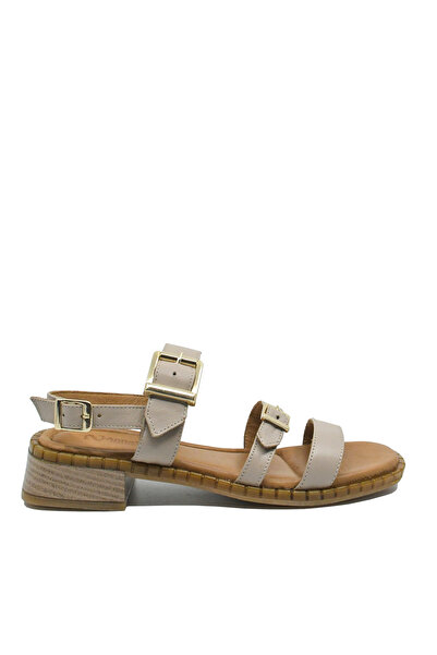 Anna Viotti Sandals with Decorative Buckles, Light Gray, Leather