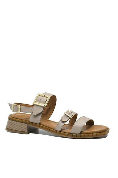 Anna Viotti Sandals with Decorative Buckles, Light Gray, Leather