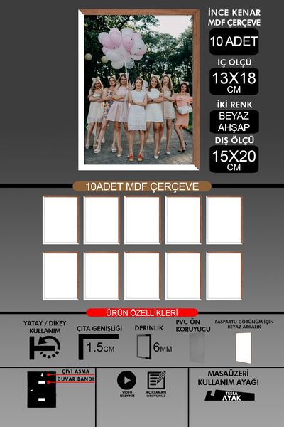 yhfoto 10 komada okvira 13x18 - tanki letvičasti okvir - 2 boje belo drvo - o...