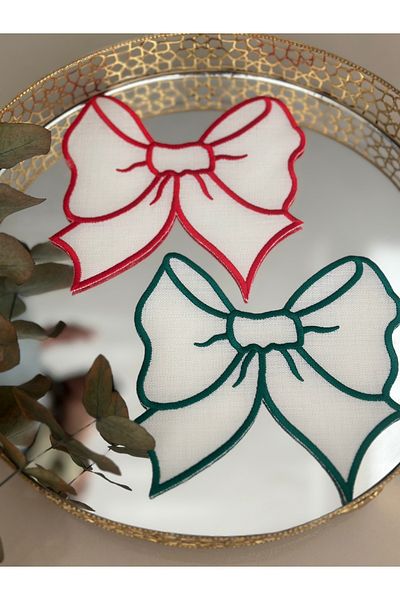 Home Pip Studio Compatible 2-Piece Bow Cocktail Napkin. Red, Green