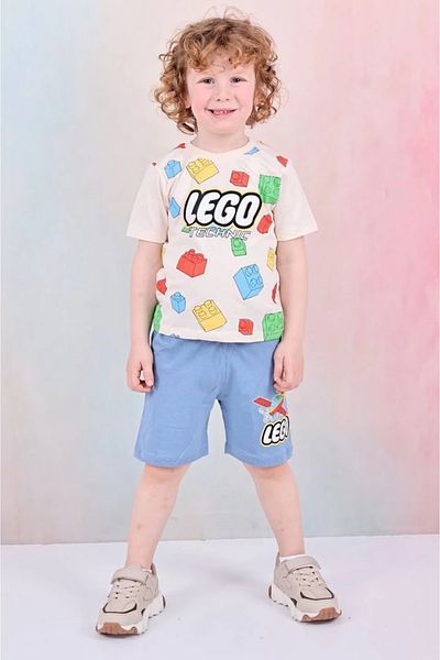 Yağmur Giyim Pjkskt Lego Patterned Blue Shorts Boy's Short Sleeve Suit 7610-m