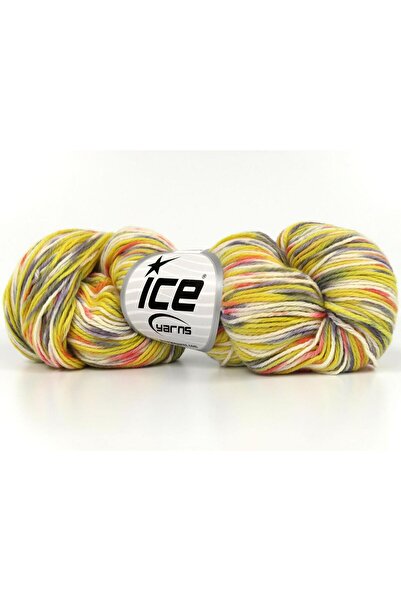 Ice yarns 3x100 جرام. كشمير مصبوغ يدويًا باللون الوردي، الكريمي، الأصفر، الرم...