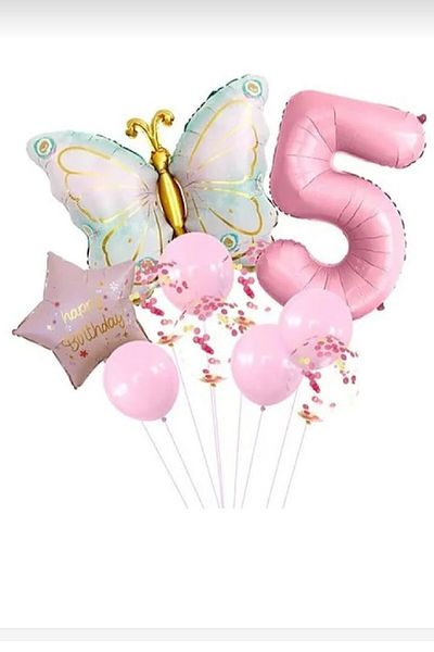 Laviyosa Pink Retro Butterfly Age Foil Pink Star Birthday Party Set Ornament