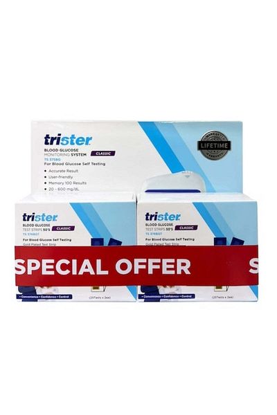 trister جهاز قياس نسبة السكر في الدم + علبتان من 50 شريطًا