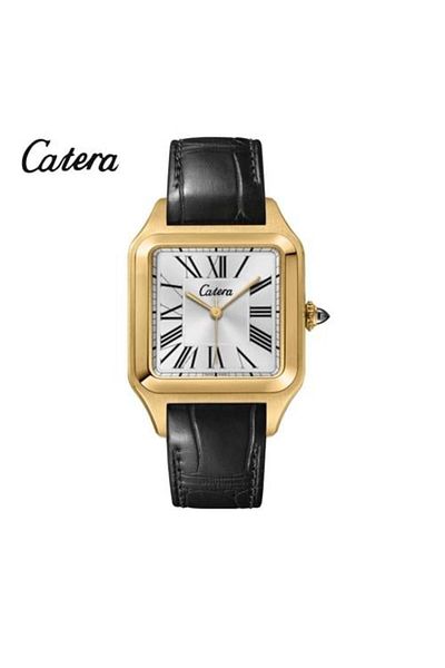 catera Men's watch, black leather, gold frame, white dial