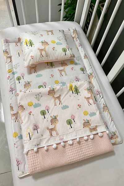 Masallar Diyarı Salmon/Gazelle Patterned 3-Piece Blanket Baby Care Cushion