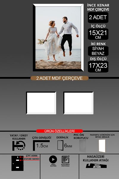 yhfoto 2 قطعة إطار 15x21 - إطار A5 ذو شرائح رفيعة - لونين أسود وأبيض - إطار صور 6 مم