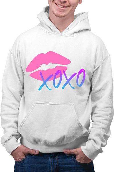 OEM Men's Hoodie XOXO Logo Kiss Lips Lipstick Gradient Neon