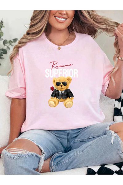 Sarah's Boutique Tricou de damă – 100% bumbac – Ursuleți de pluș „ROMANCE”