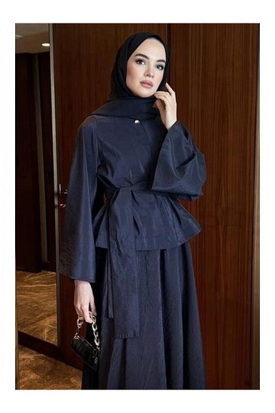 Modamorfo One Button Top, Lace Skirt, Elastic Waistband Kraş Suit - Navy