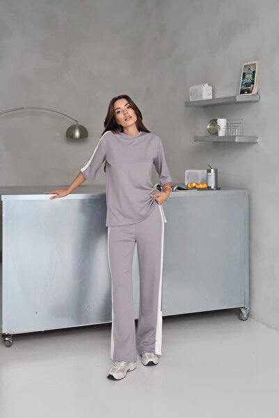 Paw Garage Γυναικείο καλοκαιρινό σετ από ύφασμα Marry Modal με πλαϊνή λωρίδα ...