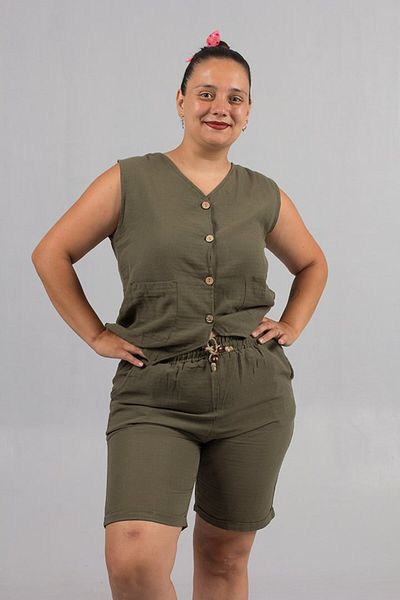 Truva XXL Plus Size Tiril Tiril Linen Khaki Shorts Vest Suit