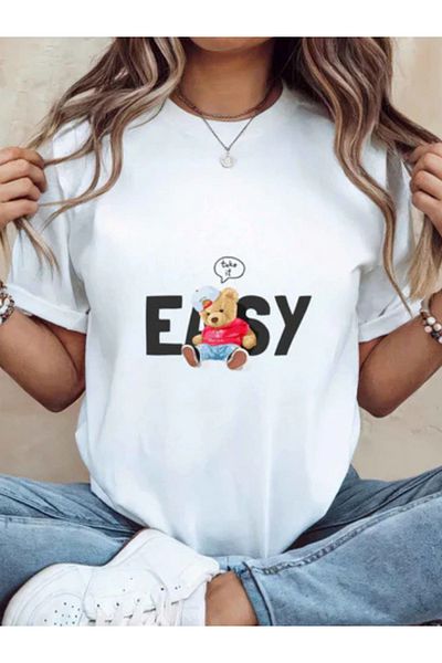 Sarah's Boutique Women's T-Shirt – 100% Cotton – Teddy Bears “TAKE IT EASY”