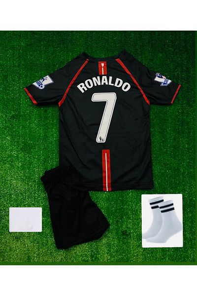Flextreme C'Ristiano-Ronaldô 2008 Manchester-Unıted Short Sleeve Black Kids Jersey Set of 4
