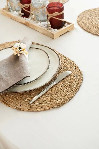 Halımax 1 Piece Oval Wicker American Service Supla 45X30Cm Round Bamboo Knitted Tableware Presentation Mat Single 1 Piece