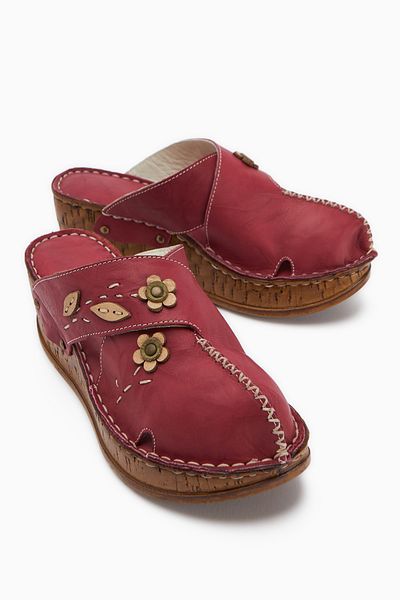 Limoya Γνήσιο δέρμα Alto Claret Red Wedge Παντόφλες Αντίκες Σόλα Comfort Παντόφλες