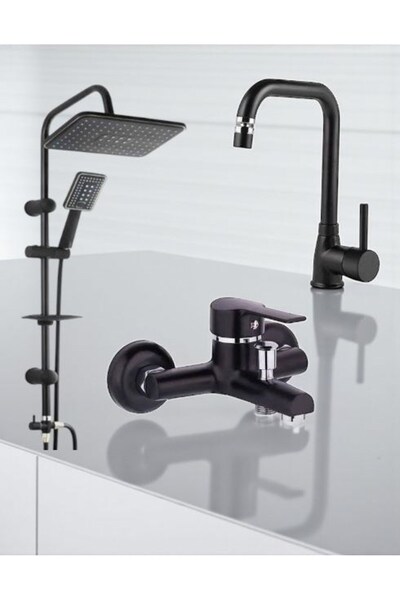 Viosa Siyah Feronia Yağmurlama Duş Seti Banyo Mutfak Batarya Musluk Seti