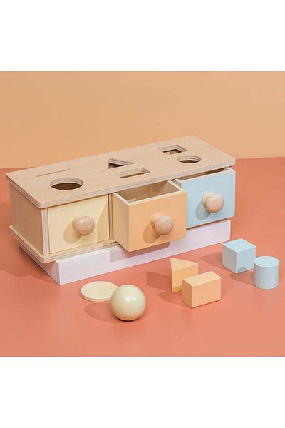 Picodino Montessori Wooden Toy with Drawers and Geometric Shapes - Object Permanence