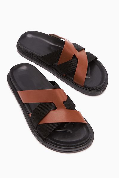 Limoya Rumi Tan Cross Strap Women's Slippers