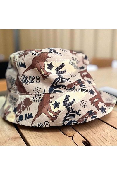 Balgüneş Tekstil 4/8 Years Old Boy Dinosaur Printed Flower Hat-52Cm Beige