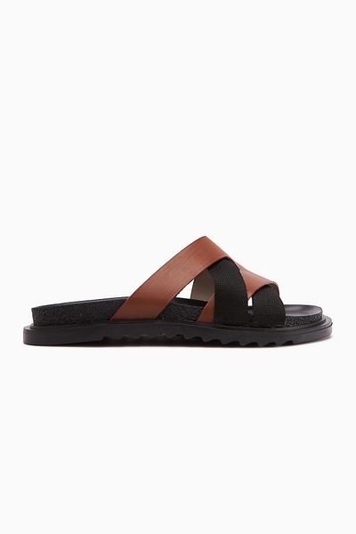 Limoya Rumi Tan Cross Strap Women's Slippers
