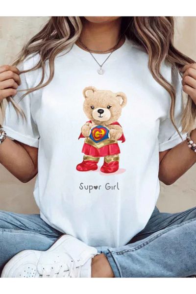 Sarah's Boutique Women's T-Shirt – 100% Cotton – Teddy Bears “SUPER GIRL”
