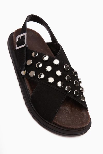 Limoya Lina Black Studded Cross Strap Women's Sandals