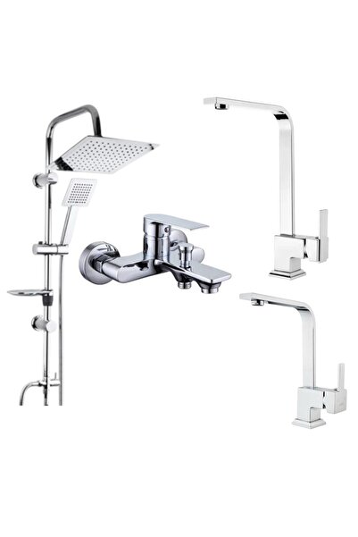 Viosa Krom Diamond Lüks Kare Banyo Lavabo Mutfak Batarya Musluk Yağmurlama Du...