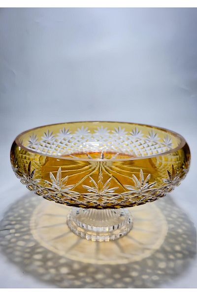 AKDEN STORE Crystal Cutting Decor Amber 26cm Glass Bowl