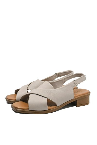 Anna Viotti women's gray genuine leather sandals with crisscross pattern
