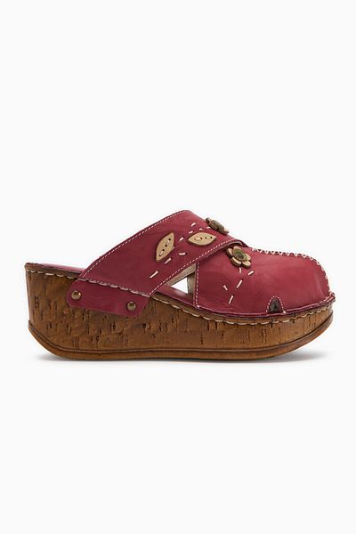 Limoya Γνήσιο δέρμα Alto Claret Red Wedge Παντόφλες Αντίκες Σόλα Comfort Παντόφλες
