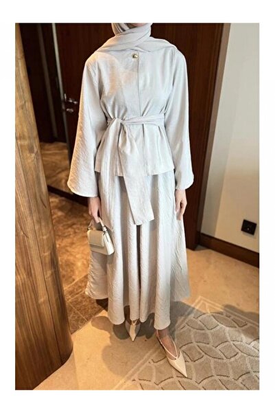 Modamorfo One Button Top, Lace Skirt, Elastic Waistband, Kraş Suit - Stone