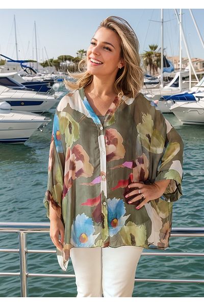 Debba moda Women'S, Italian, Silk Shirt, Undershirt, Oversized Shirt, Curve Shirt, Loose Shirt, Mother Shirt