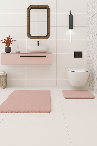 KEVLİNE Bathroom Mat Flat Double Toilet Set 60X100 - 50X60, Soft Soft Key