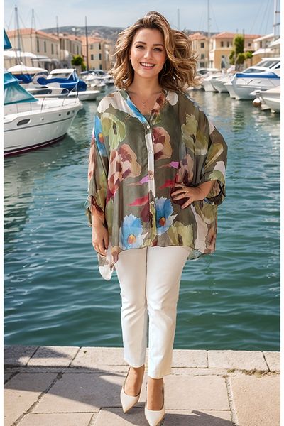 Debba moda Women'S, Italian, Silk Shirt, Undershirt, Oversized Shirt, Curve Shirt, Loose Shirt, Mother Shirt