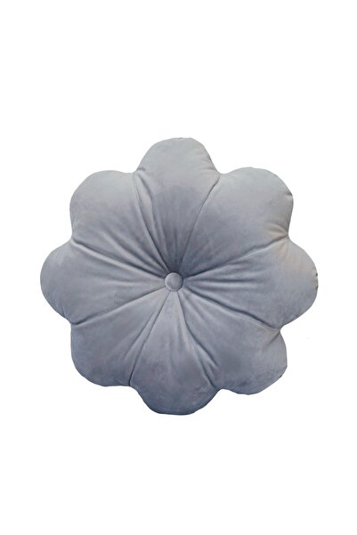 OEM Decorative Pillow Puffet Flower in Light Grey Velvet, 45 cm Diameter