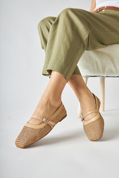 Limoya Remza Straw Knitted Textured Women's Ballerina Buckle Comfortable Daily Shoes